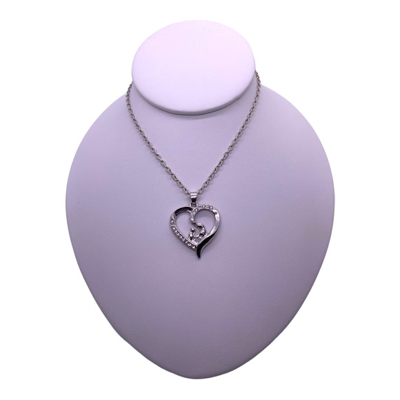 Imitation Diamond CZ Mom Baby Mother Child Heart Necklace Gift Box - Picture 3 of 4